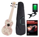 Ukulele Soprano Uke Guitar Kit 21'' 4 Cordes Housse Accordeur Fleur de Rose