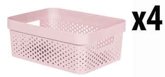 4 x Curver Storage Basket Pink Infinity Dots Plastic Box Tub Home Office 11L