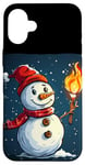 Coque pour iPhone 16 Plus Bonhomme de neige amusant avec torche pour aventures garçons et filles