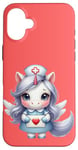 Coque pour iPhone 16 Plus Valentine Unicorn Caring Nurse Love Healthcare Poney magique