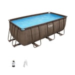 Piscine hors sol rectangle Power Steel™ 412 x 201 x 122 cm rotin marron avec filtre à sable, échelle - Bestway