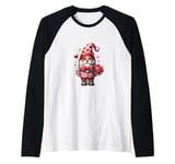 Heart Gnome Graphic And Valentines Flowers For Her Cute Love Raglan Baseball Tee