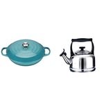 LE CREUSET Signature Enamelled Cast Iron Shallow Casserole Dish With Lid + Le Creuset Traditional Stove-Top Kettle with Whistle, Suitable for All Hob Types Including Induction and Cast Iron