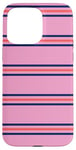 Coque pour iPhone 15 Pro Max Rose Bleu Marine Rayé Girly Esthétique Preppy Stripe