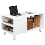 WOLTU Table Basse, Table Basse Salon, Table Basse avec Rangement, Table Basse Rectangulaire, avec 2 Étagères Latérales, 1 Compartiment Ouvert, Charge Maximale 50 kg, 90x50x45 cm, Blanc, BTS23ws