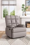 Khaki Checkered Faux Leather Upholstered Recliner Armchair