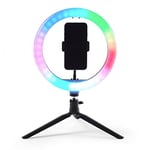 Intempo EE5977RGBBLKSTKEU7 Small Ring Light – With Mobile Phone Tripod Stand, Desk LED Selfie Light for Streaming, Vlogging, Photos, Multicolour & White Lights, Fold Away Feet, Compact Storage, 26 cm