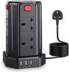 5M Tower Extension Lead, 8 AC Outlets & 4 USB Ports, Surge Protector Black