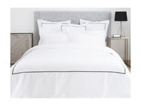 Parure de lit percale de coton 80 fils/cm² - Housse de couette 240 x 260 cm + 2 taies d'oreiller  - Blanc bourdon noir - CHARMY de