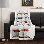 Lush Decor 16t000552 Voitures de Course Sherpa Couverture Couvre-lit, 152,4 x 127 cm, Bleu/Orange