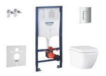 Grohe Solido Set d’installation murale, toilettes et siège Euro Ceramic Compact, softclose, Triple Vortex, bouton Even, chrome