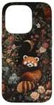 Coque pour iPhone 14 Pro Red Panda Moon Flowers Cottagecore