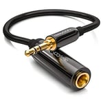 deleyCON 0,2m Câble Adaptateur Jack Stéréo Audio - Mâle 3,5mm vers Femelle 6,3mm - Mâle & Femelle Doré - Noir