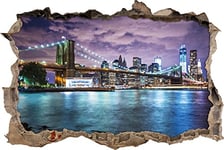 pixxp Rint 3D WD 2626 92 x 62 New York Skyline de Nuit percée 3D Sticker Mural Mural en Vinyle, Multicolore, 92 x 62 x 0,02 cm