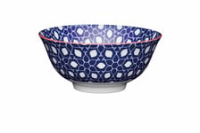 Set of 4 KitchenCraft Blue Floral Geometric Print Ceramic Bowls