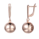 BAJIE Earring 13Mm Wide Women Round Carve Bead Round Drop Earrings 585 Rose Gold Color Without Stone Long Earrings