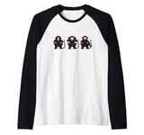 3 Monkeys Three Wise Monkeys See Hear Speak No Evil Art Raglan Baseball Tee