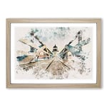 Big Box Art Lighthouse at The Piers End Watercolour Framed Wall Art Picture Print Ready to Hang, Oak A2 (62 x 45 cm)