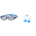 Zoggs Flex Swimming Goggles, 180 Degree Peripheral Vision - Blue/White & Aqua Plugz, Ear Plugs for Swimming, Reusable Silicone Ear Plugs (packaging may vary) Blue 14+ Years