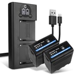 CELLONIC 2x Replacement NP-F930 NP-F950 NP-F960 NP-F970 XL-B2 XL-B3, USB-Out Battery + Dual Charger Compatible for Sony AX1 VX2000 VX2100 HDR-FX1 FX7 PD150 HXR-MC2000 FDR-AX1 Z CAM E2 10200mAh