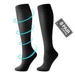 CAMBIVO Bas de Contention Femme Homme 8 Paires, Chaussettes de Contention 8-15 mmHg, Chaussettes Hautes pour Circulation, Sanguine Jambes, Varicose Veins, Ski, Voyage, Grossesse, Avion, Running, Sport