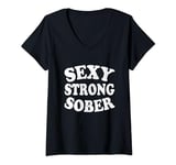 Womens Sexy Strong Sober Anonymous Alcoholics AA NA Living Sober V-Neck T-Shirt