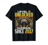 Level 8 Unlocked Awesome Since 2017 8th Birthday Gaming T-Shirt