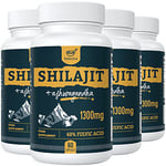 Solavica Shilajit Capsules 1300mg per Serving with Ashwagandha Root Extract, 60% Fulvic Acid, Pure High Strength Shilajit Supplement for Stamina and Stress, 60 Count (Pack of 4)