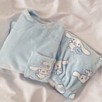 Tecknad Söt Pyjamas För Kvinnor Vinter Kawaii Sanrios Cinnamoroll Coral Fleece Hem Kläder Pyjamas Set Varma sömn Toppar L 49-59KG