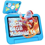 DEERTiME Tablette Enfants 7 Pouces Android 14 Tablette avec 10GB RAM+64GB ROM(TF 1TB), Octa-Core | 5G+2.4G WiFi 6 | Contrôle Parental | Dual Cameras | Bluetooth 5.0 | iWAWA Tablettes avec EVA Cas-Bleu