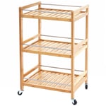 HHG - Desserte 610, haquet en bois avec roulettes, chariot de service, cuisine, bambou 76x46x38cm