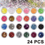 24 färgpigment nagelpulver, färgglatt iriserande glitter Ultrafint självlysande pärlemorskimrande Högglans halopulver, naglarpigment damm 3D DIY Nail Art