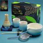 TEANAGOO Matcha Whisk Set Matcha Bowl avec Spout moulé en bambou Matcha Whisk Scoop Matcha Whisk Holding Tee Making Kit. 1 set de thé japonais (7pcs) +2 tasses (7,2 oz), S31, Bleu dégradé