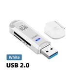 Lecteur de carte mémoire pour PC,2 en 1,USB 3.0,2.0,SD,TF,adaptateur multi-cartes,lecteur flash,accessoires pour ordinateur portable - Type USB2.0 White 2