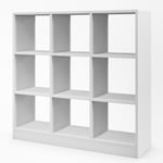 Bibliothèque en cube avec dispositif anti-basculement, étagère à livres avec 9 compartiments pour salon et bureau blanc