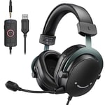 FIFINE Gaming USB Headset with 3.5mm Audio Jack, PC Over-Ear Headset with 7.1 Surround Sound, Detachable Microphone, Volume Control, Wired Headphones Black for PS5/PS4/Switch/XBOX controller H9