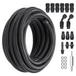 VEVOR Kit Tuyau d'Essence 6AN Durite Essence Ø 12 mm Longueur 7,62 m Tressée en PTFE et Inox Conduite de Carburant Gasoil avec 15 Adaptateurs Raccords Pivotants pour Moteur Voitures Motos Tracteurs