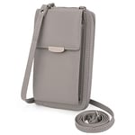 Uto Portefeuille Porte Monnaie Femme Sac À Bandoulière en PU Cuir Téléphone Portable Mini Pochette Porte Carte Épaule Portefeuille Sac pour Cadeau de Noël Saint-Valentin Gris