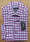 New Hugo BOSS mens purple pink checked regular fit casual smart suit shirt SMALL