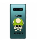 Coque Galaxy S10e game over addict tete de mort vert skull geek retro transparen