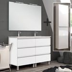 Cosyneo - Ensemble meuble de salle de bain 140cm double vasque + colonne de rangement - blanc - palma - Blanc