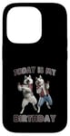 Coque pour iPhone 14 Pro Aujourd'hui, c'est mon anniversaire, Husky Friends Fun