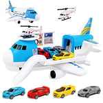 m zimoon Avions Jouets Transporteur Ensemble avec 4 Voitures , 1 pièces Hélicoptère Jouet et 1 Bricolage Autocollants Cadeau pour 3-12 Ans Garçons Filles