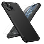 ORETECH for iPhone 13 Case,with [ 2 x Tempered Glass Screen Protector ] [Heavy Duty Protection] 2 in 1 Thin Slim Fit Rubber Bumper iPhone 13 Phone Case Cover - Black