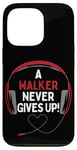 Coque pour iPhone 13 Pro Casque personnalisé avec citation de jeu « A Walker Never Gives Up »