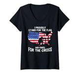 Womens I Stand For The Flag And Kneel For The Cross America Patriot V-Neck T-Shirt