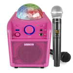 VONYX Karaoke Machine Speaker and Wireless Microphone System, Bluetooth and Lights SBS50P, Pink