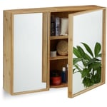 Relaxdays - Armoire de salle de bain miroir 2 portes armoire de toilette en bambou HxlxP: 50 x 65 x 14 cm, nature