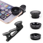 Universal 3in1 Wide Angle+Fish Eye+Macro Clip On Camera Lens Kit For Smart Phone