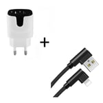 Pack Pour Iphone Xs Lightning (Cable 90 Degres Fast Charge + Double Prise Secteur Couleur) - Noir